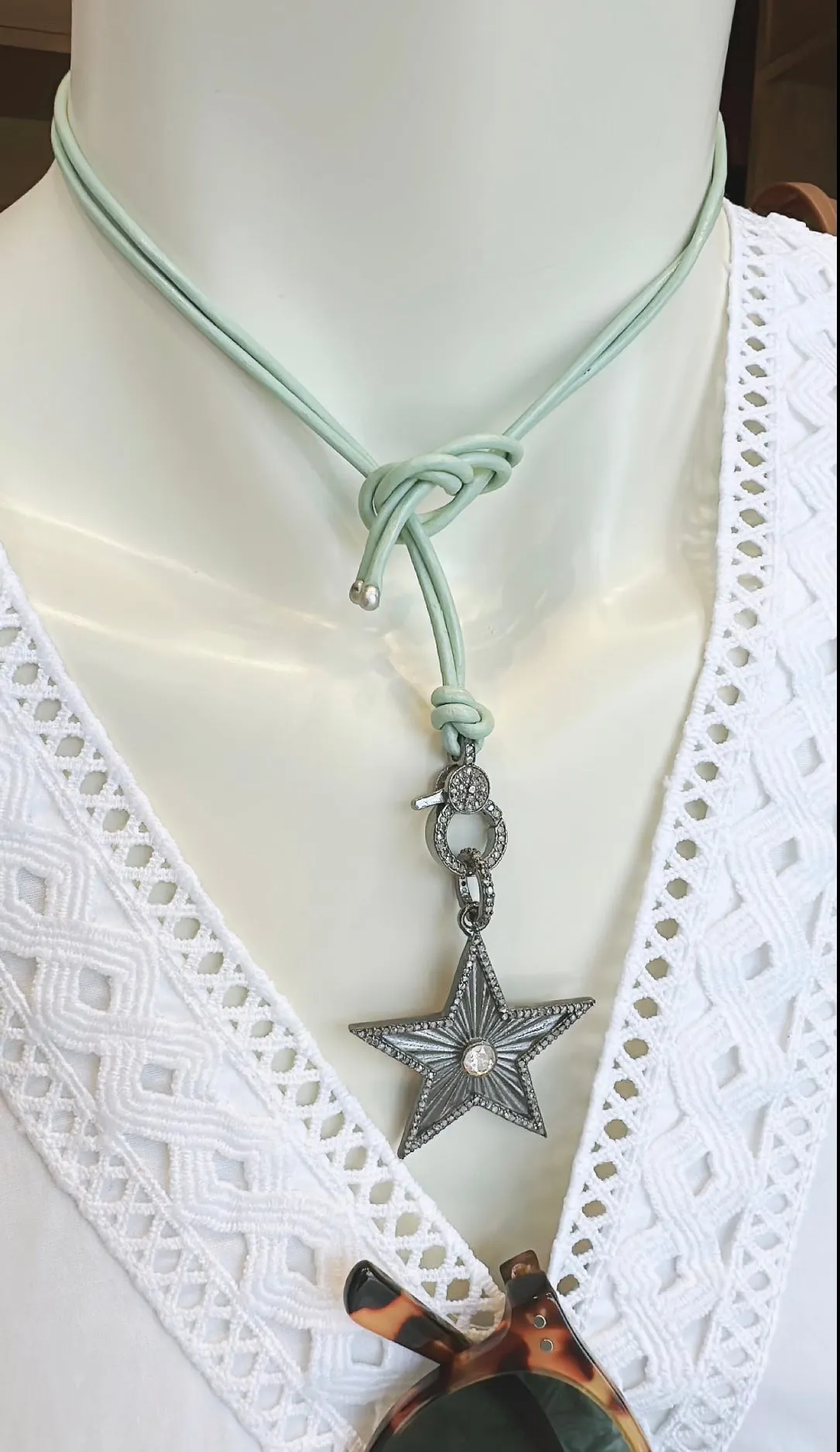 SALE | Pave Diamond and Leather Lariat Necklace