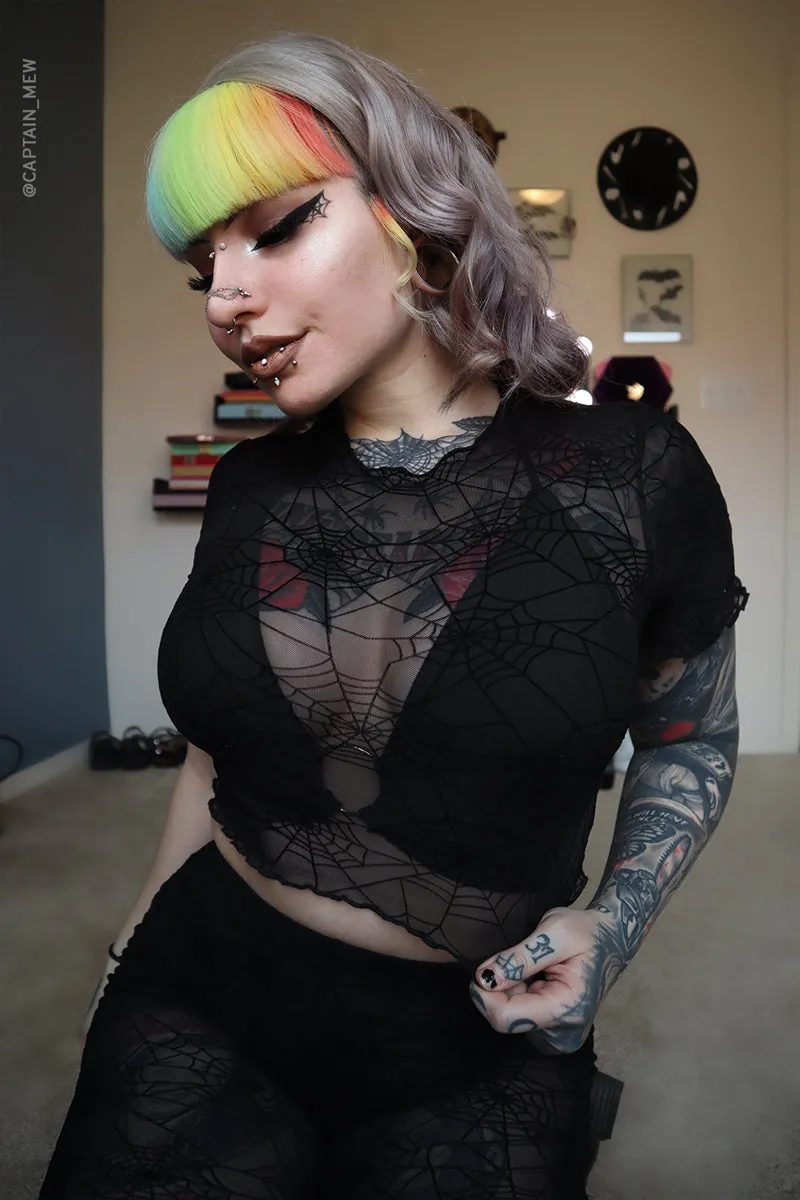Spiderweb mesh Short Sleeve Top