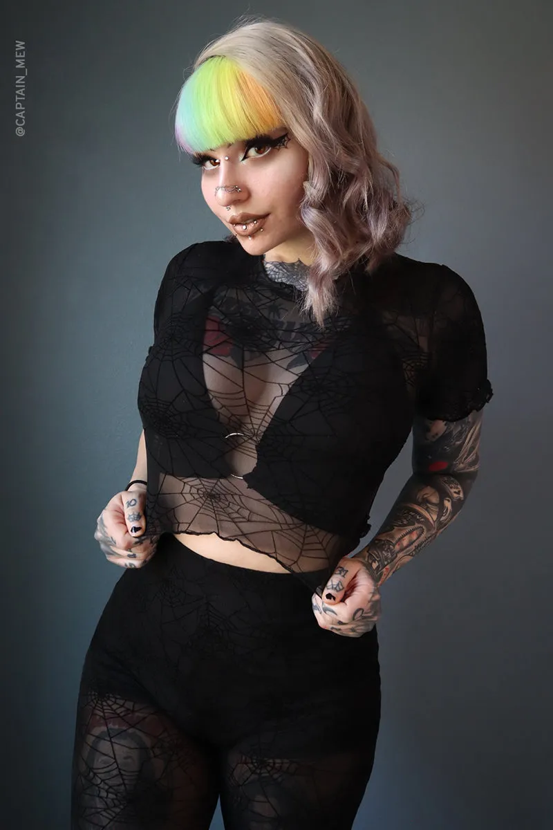 Spiderweb mesh Short Sleeve Top
