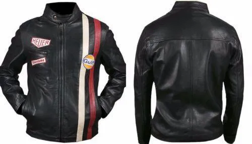 STEVE McQUEEN LE MANS FAHRER Grandprix Gulf schwarz Lederjacke