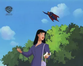 Superman: The Animated Series Original Production Cel on Original Hand-Painted Production Background: Superman, Lois Lane