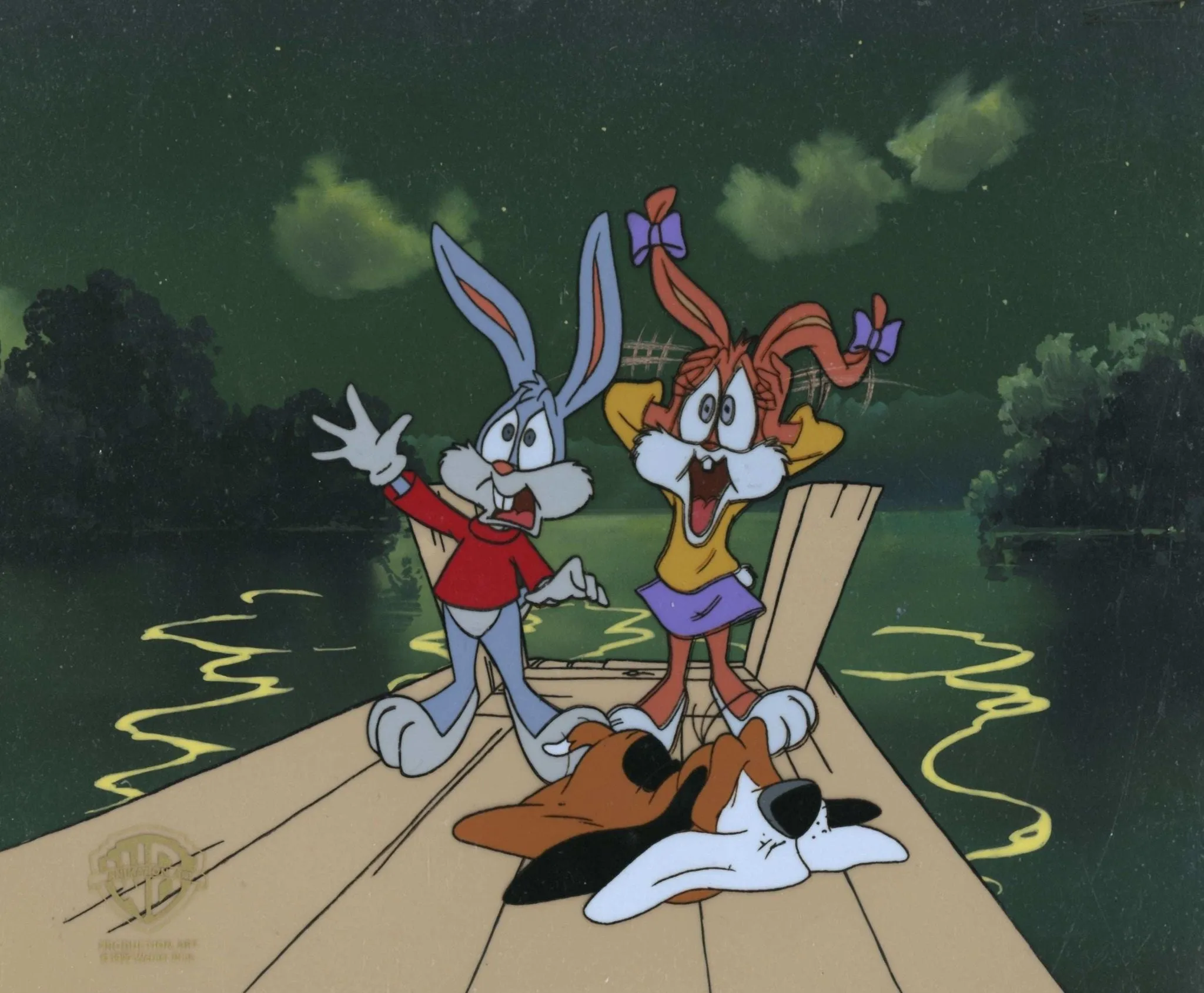 Tiny Toons Original Production Cel on Original Background: Buster Bunny and Babs Bunny
