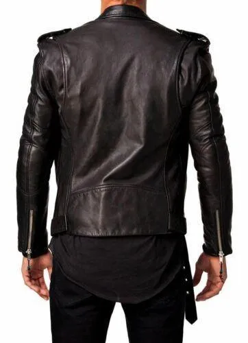 Uomo Giacca in pelle Nera Slim Giacca di pelle da Biker