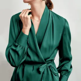 V Neck Pure Silk Blouse Silk Top Shirt With A Belt for Women
