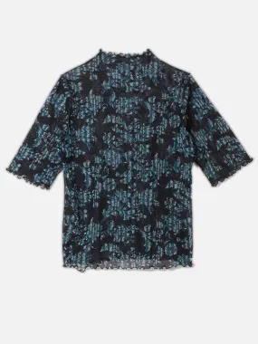 Vintage flower tulle tops / Black blue
