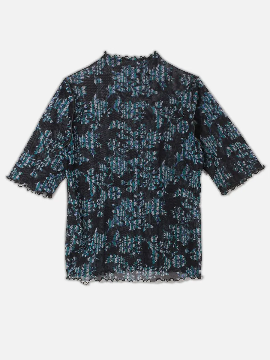Vintage flower tulle tops / Black blue