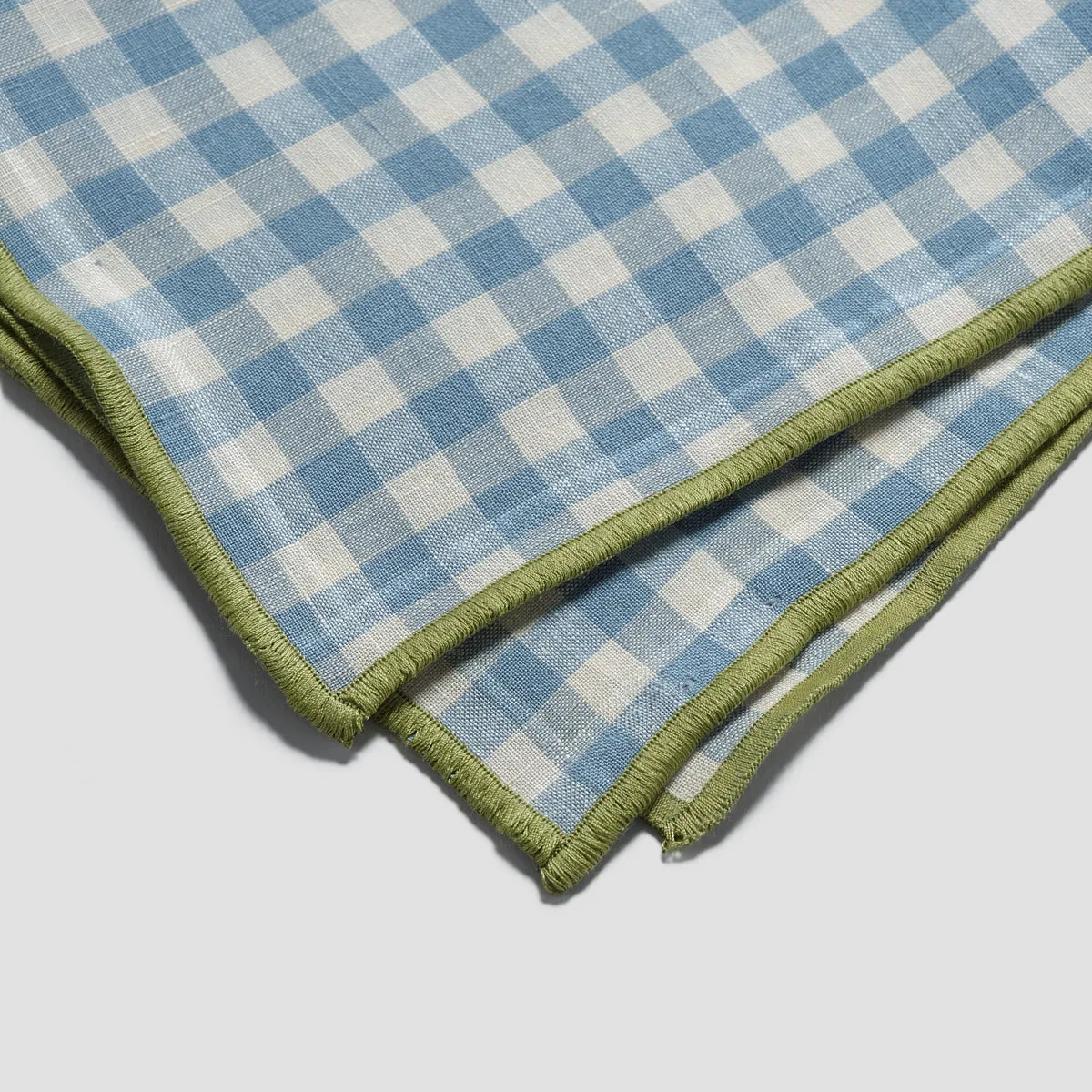 Warm Blue Gingham Linen Napkins Set of 4