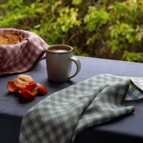 Warm Blue Gingham Linen Napkins Set of 4