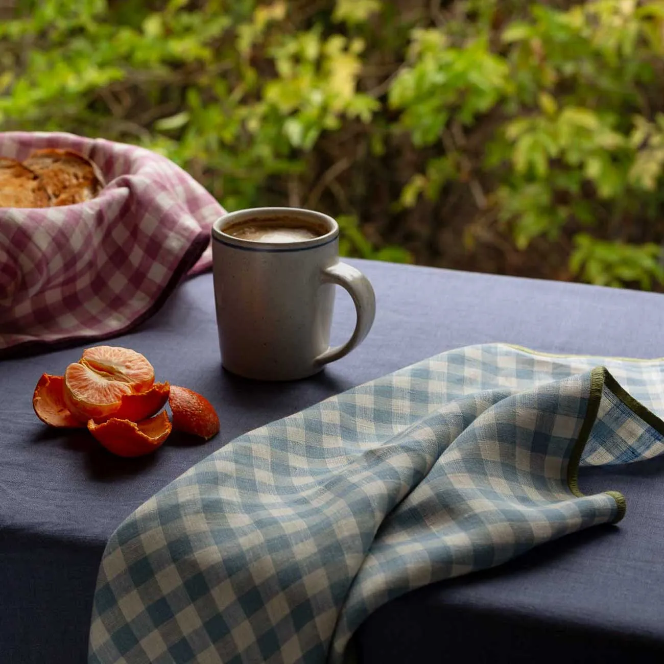 Warm Blue Gingham Linen Napkins Set of 4