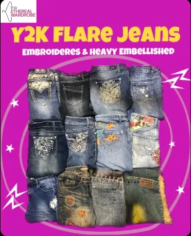 Y2K Embroidered / Heavy Embellished Flare Jeans